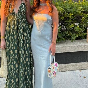 Blue satin maxi dress